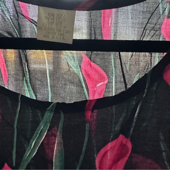 Tulip Print dress Sz 14 petite 90s vtg - Picture 3 of 10